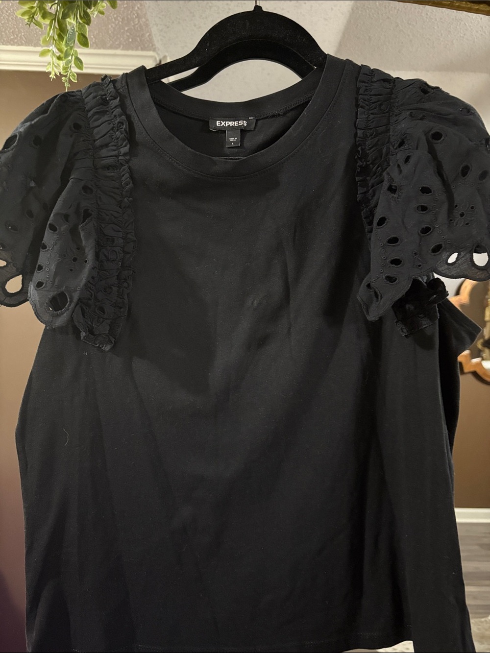 Express Black Eyelet Puff Sleeve Top